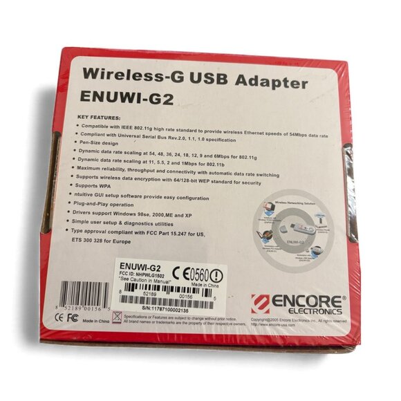 NEW Encore ENUWI-G2 Wireless Adapter 802.1b/g USB 2.0 up to 54mbps Wpa2 NIB Seal - Picture 2 of 3